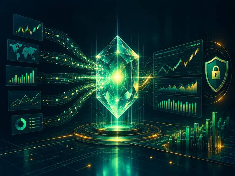 Adroite Capitorc AI engine concept analysing market data streams with a security shield